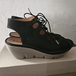 Clarks Black Lace-Up Wedge Sandals, Used
